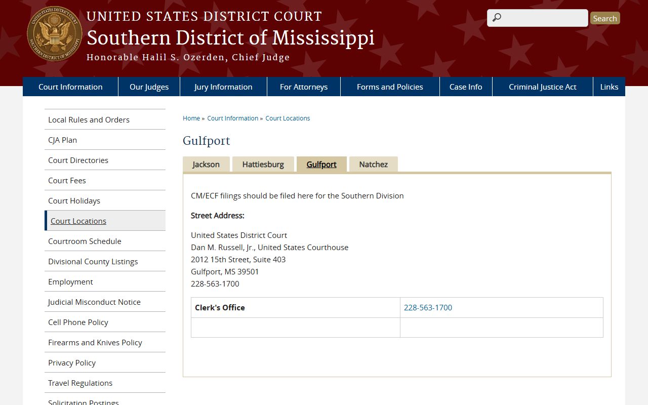 Greene County Circuit Clerk federal divisional seat at the Gulfport federal courthouse