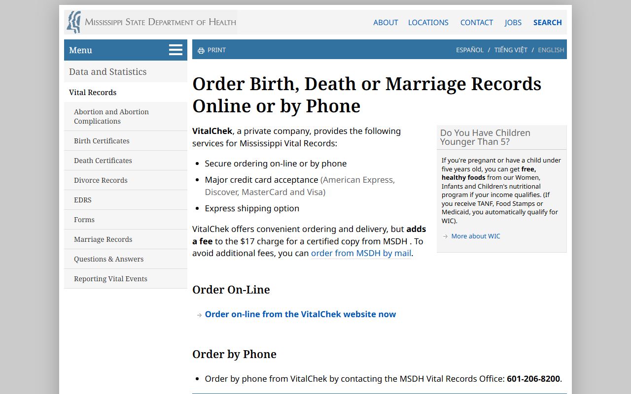 Greene County Circuit Clerk vital records ordering through the Mississippi State Department of Health