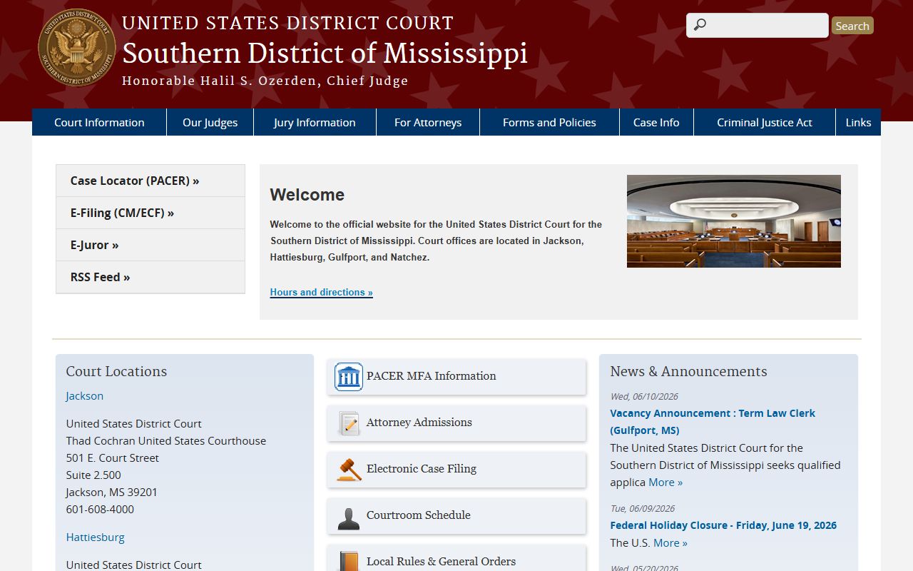Greene County Circuit Clerk federal counterpart, the U.S. District Court for the Southern District of Mississippi