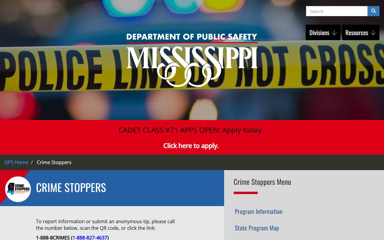 Mississippi DPS Crime Stoppers tip line linked from Greene County arrest records