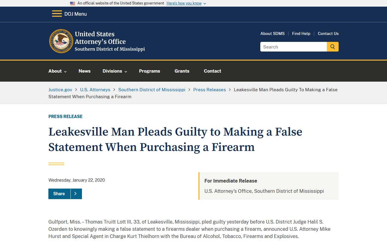 Leakesville federal prosecution example tied to Greene County arrest records