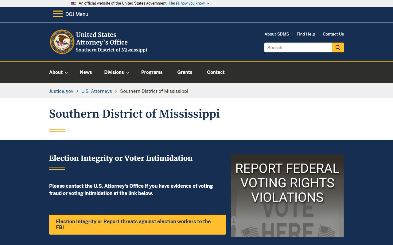 U.S. Attorney Southern District of Mississippi handling Greene County arrest records cases