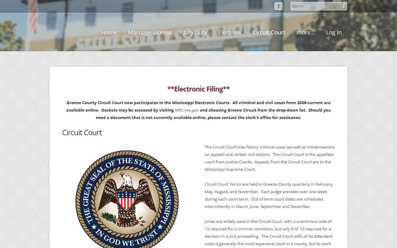 Greene County court dockets access on the Circuit Clerk Circuit Court page