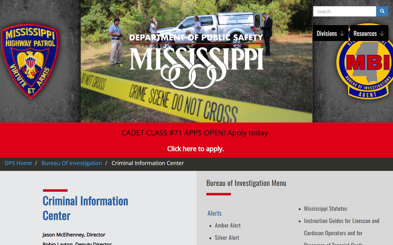 DPS Criminal Information Center page supporting Greene County criminal court records