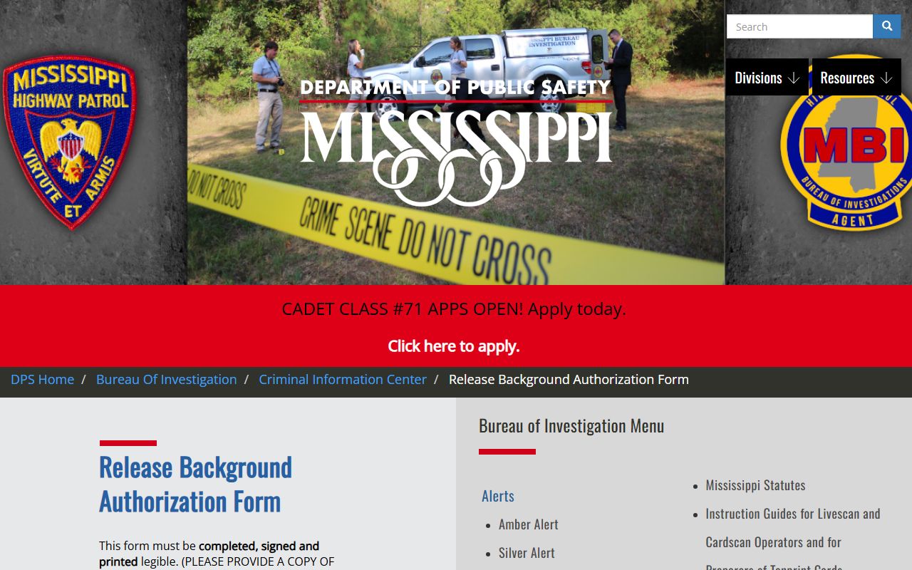 DPS background-check authorization form for Greene County criminal court records