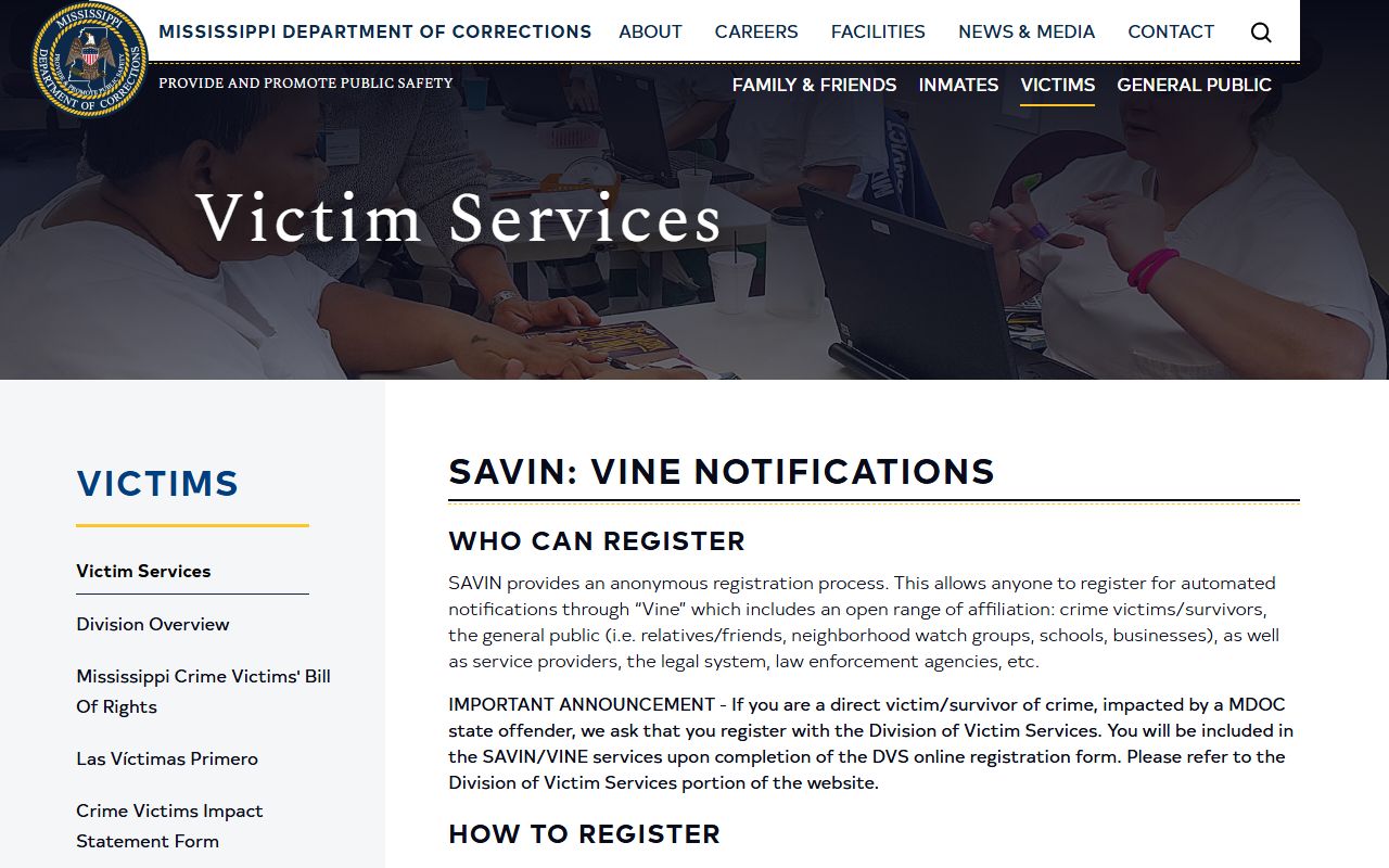 MDOC SAVIN/VINE notification page supporting Greene County Circuit Court custody questions