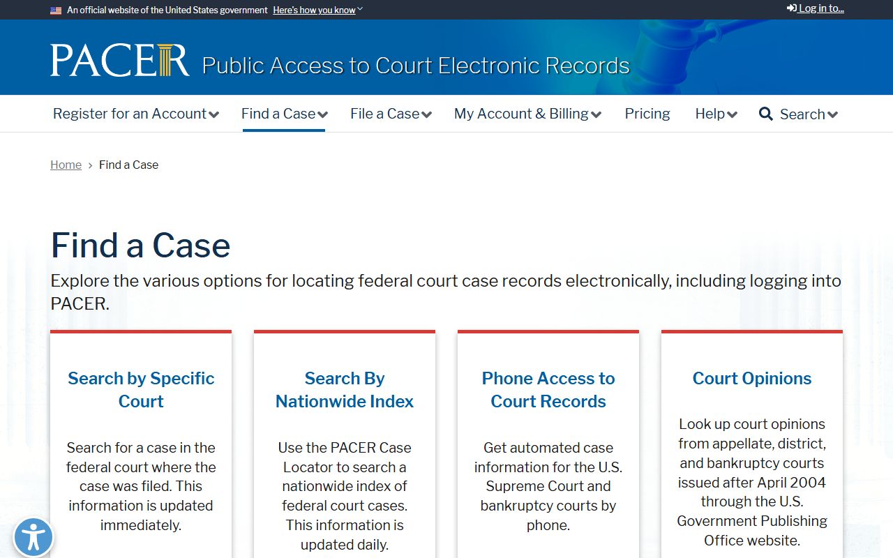 PACER case locator used to find federal cases connected to Greene County Circuit Court matters