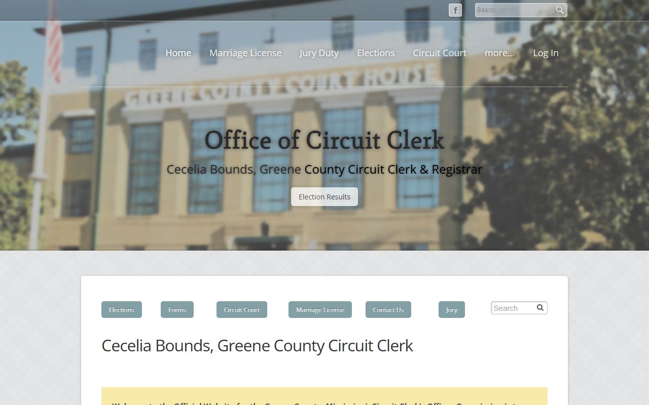 Greene County Circuit Clerk homepage with court records and forms