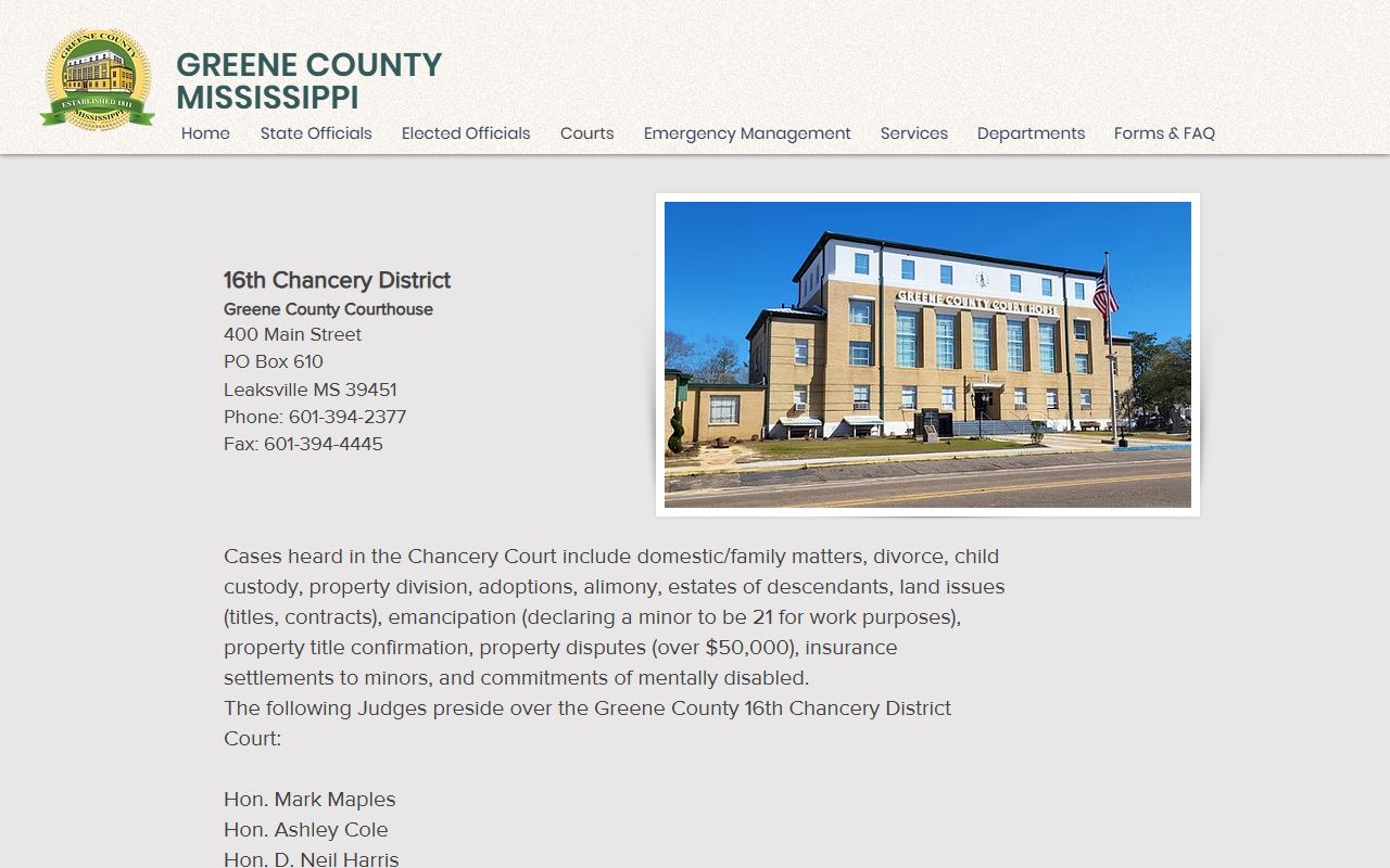 Greene County Chancery Court page describing family and probate records