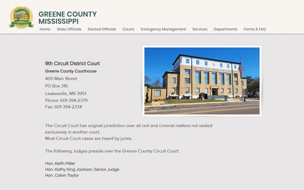 Greene County Circuit Court page with judges and court records jurisdiction