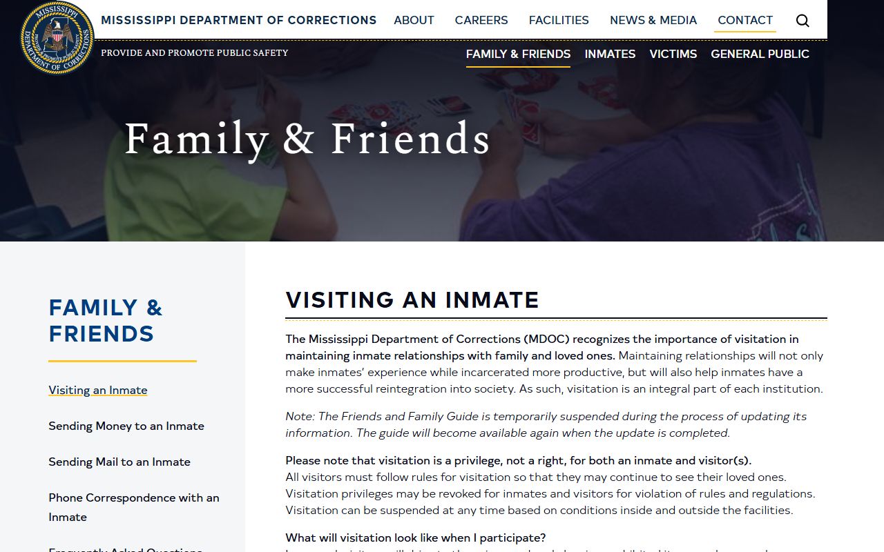 MDOC family and friends page tied to a Greene County inmate search