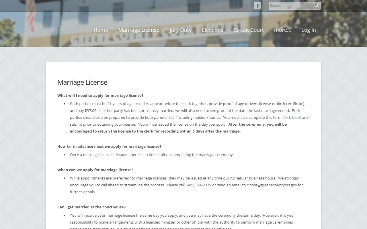 Greene County marriage license instructions from the Circuit Clerk