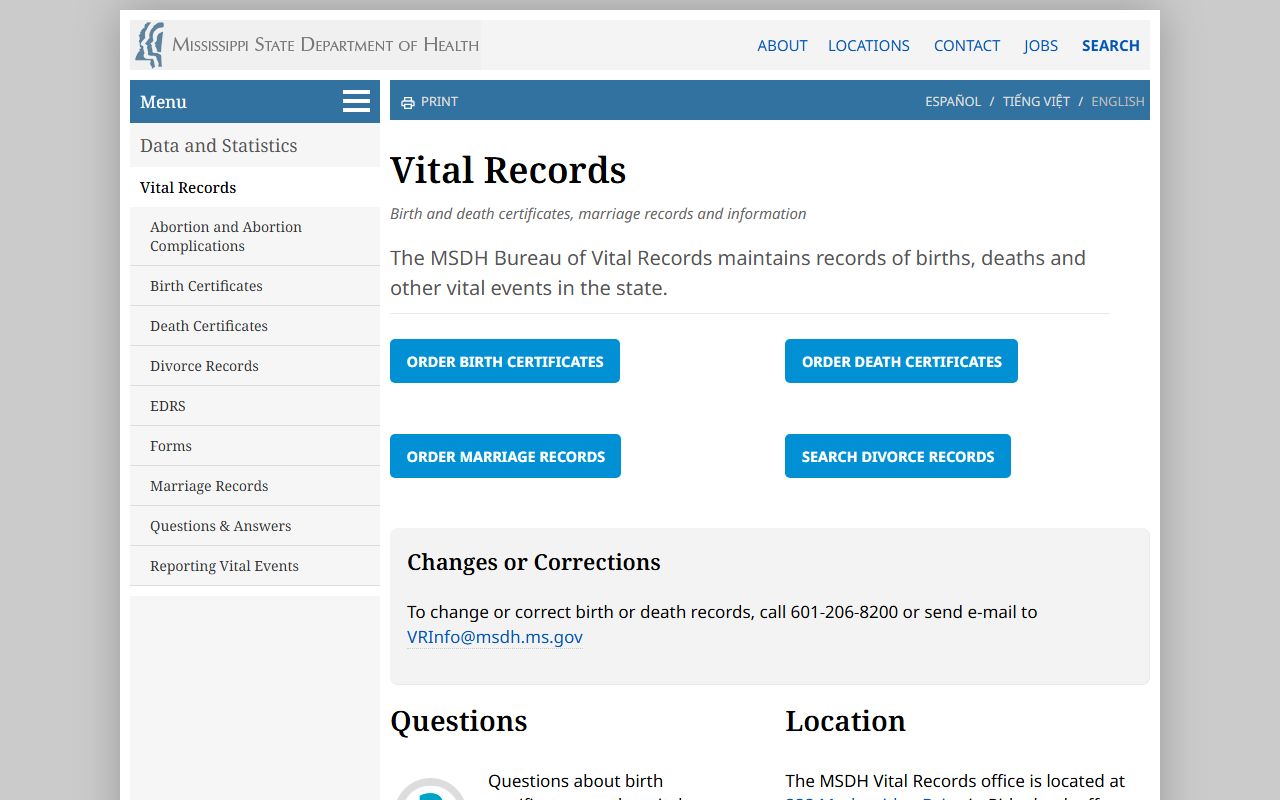 MSDH Vital Records page for Greene County marriage and divorce records