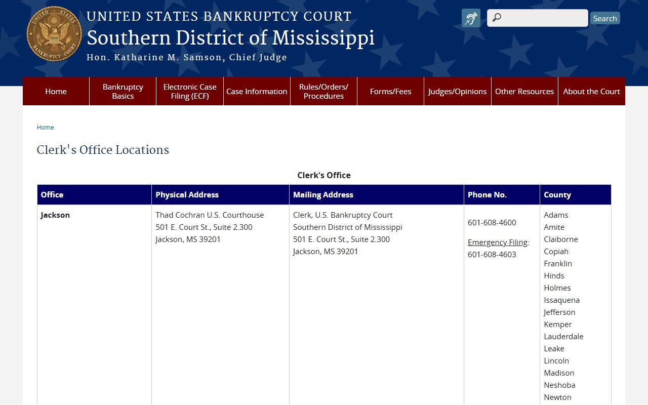 Greene County probate and bankruptcy clerk office locations for the Southern District
