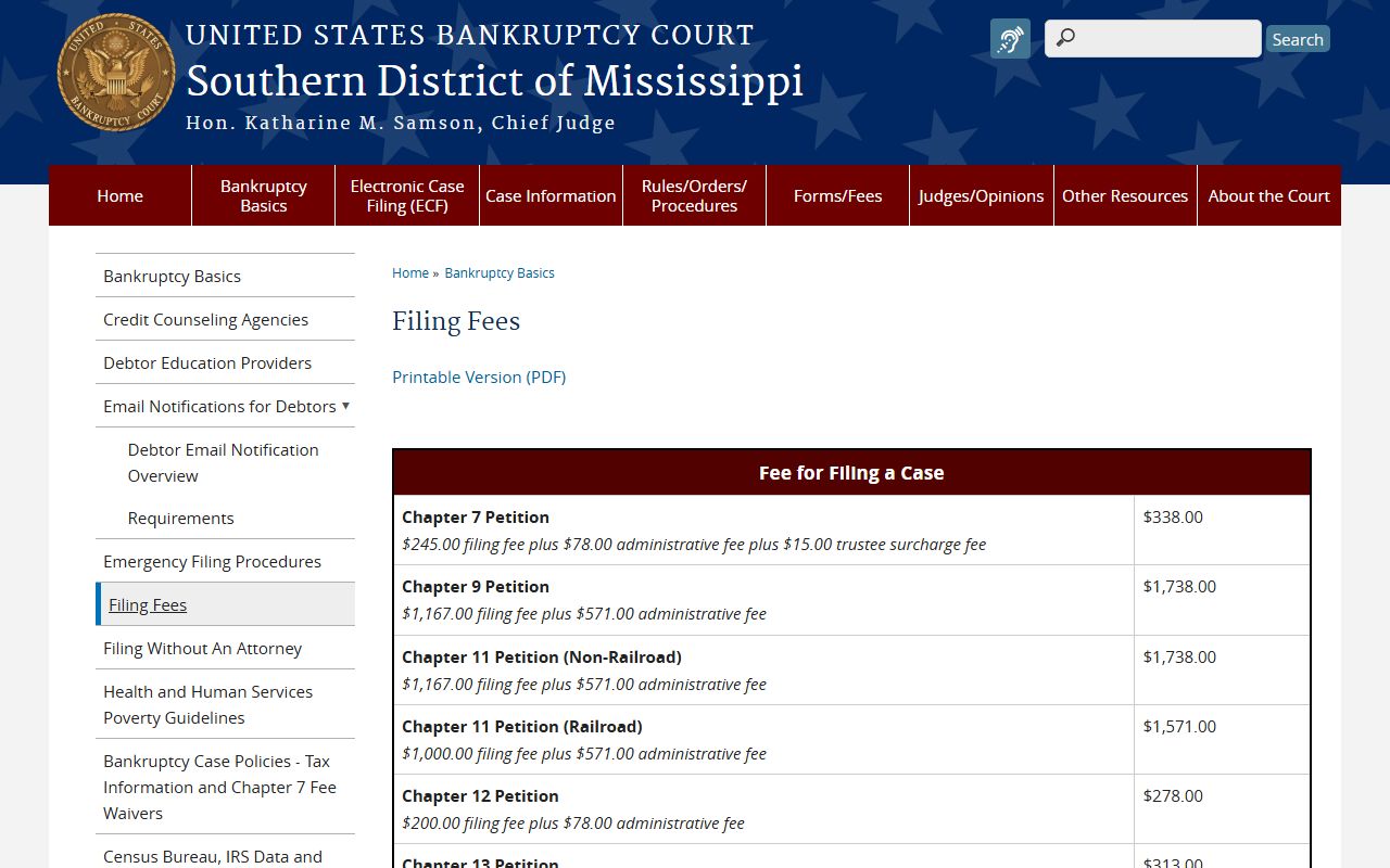 Greene County probate debts and bankruptcy filing fees in the Southern District