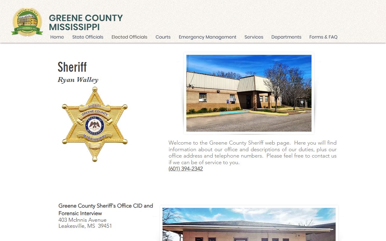 Greene County warrant contact details on the Greene County Sheriff page