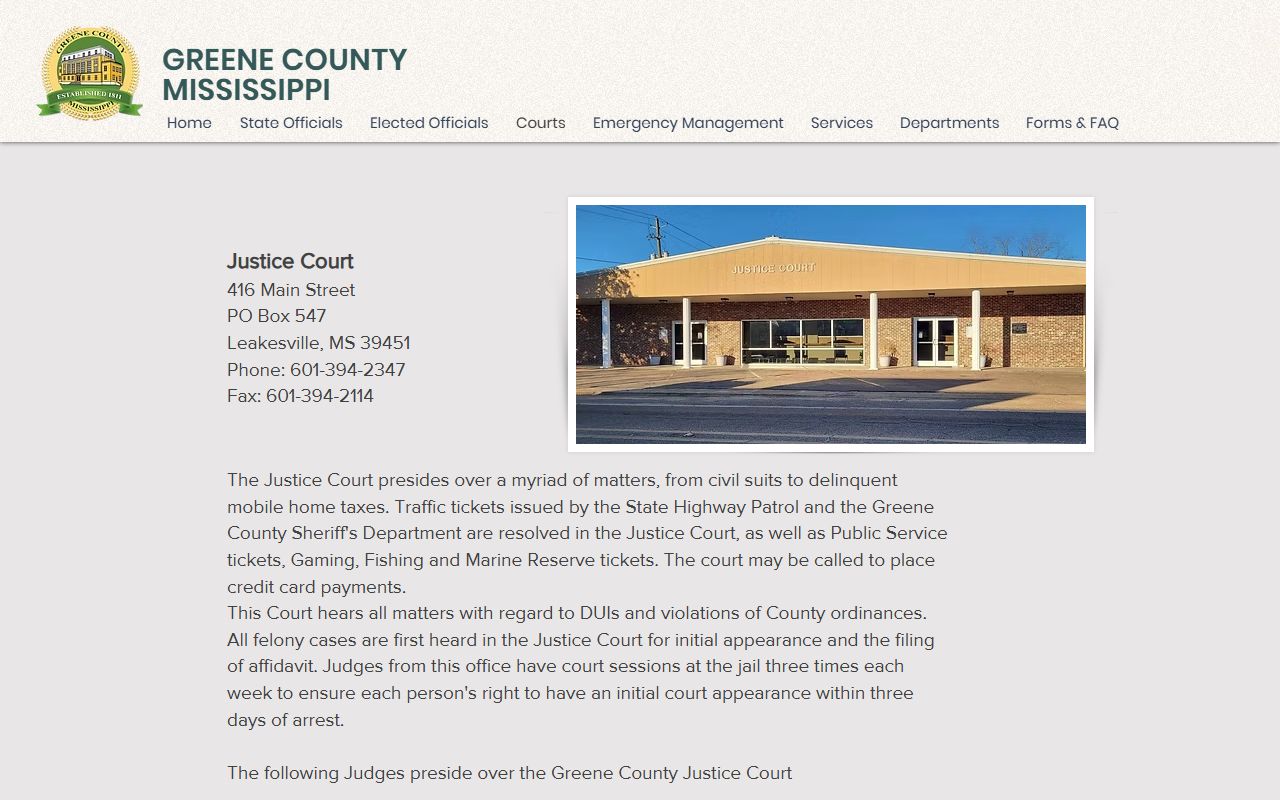 Greene County warrant information on the Greene County Justice Court page